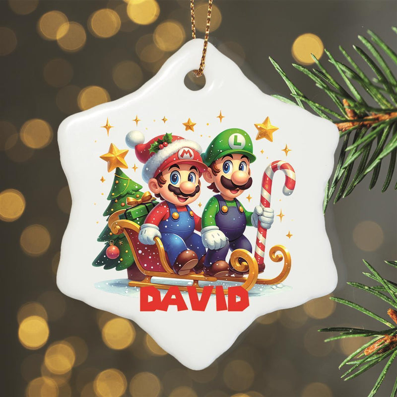 Weihnachtsanhänger personalisiert Super Mario Name Motiv Anhänger Keramik, Weihnachtsschmuck, Weihnachtskugel, Christbaumschmuck versch. Formen