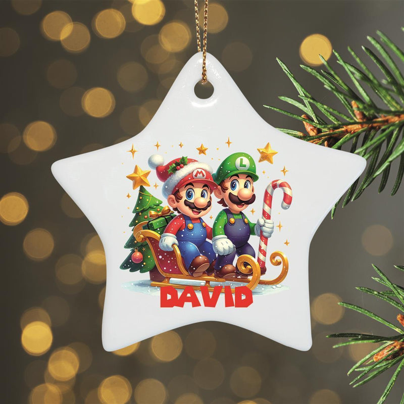 Weihnachtsanhänger personalisiert Super Mario Name Motiv Anhänger Keramik, Weihnachtsschmuck, Weihnachtskugel, Christbaumschmuck versch. Formen