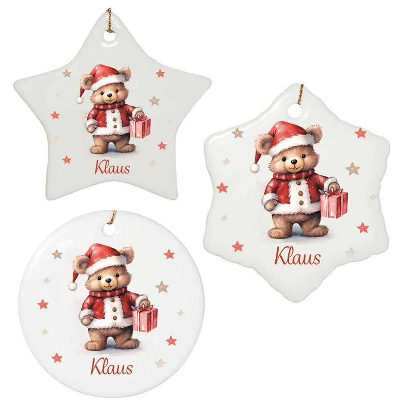 Christmas Ornament Personalized Teddy Stars 1 Name Motif Pendant Ceramic, Christmas Decoration, Christmas Bauble, Christmas Tree Ornament various shapes