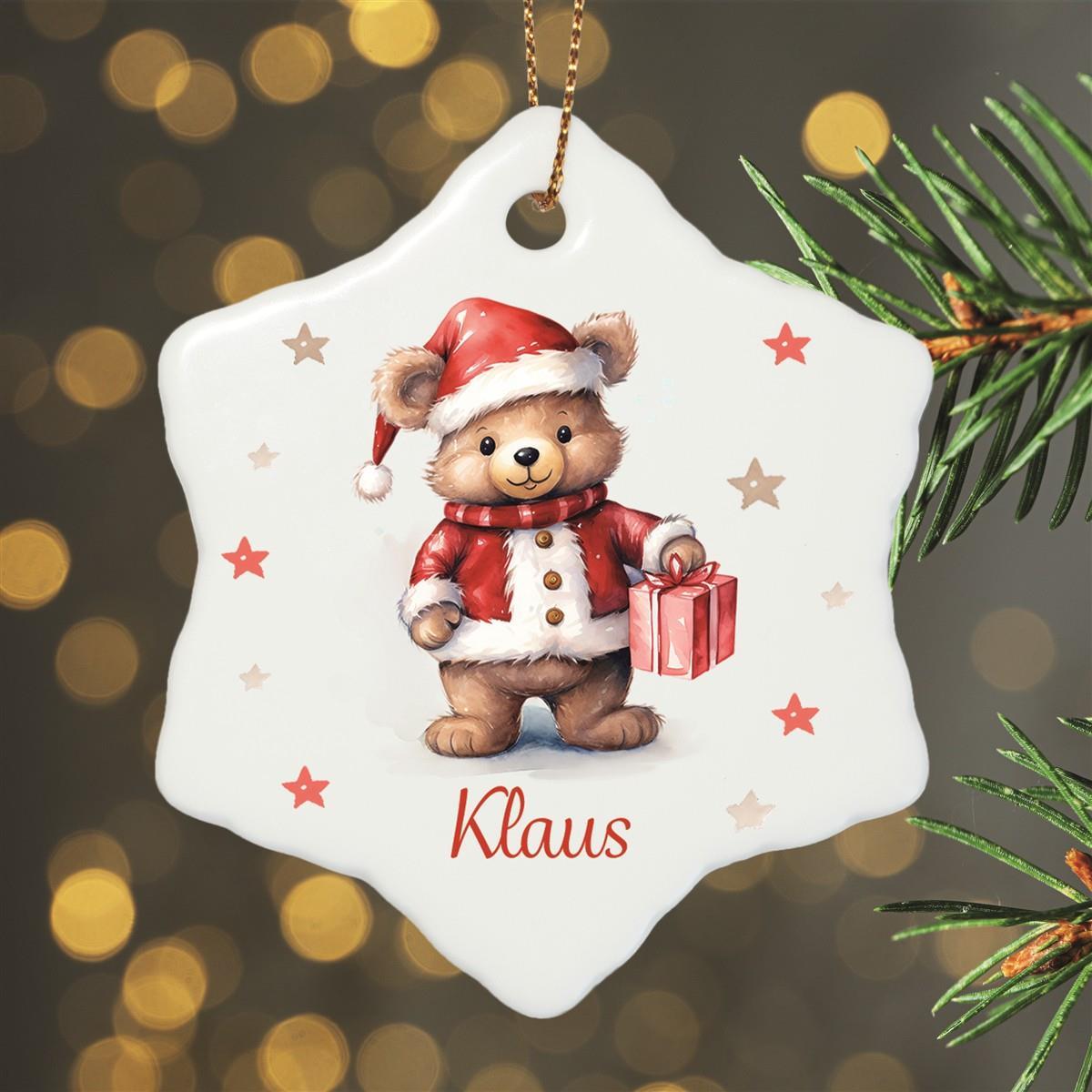 Christmas Ornament Personalized Teddy Stars 1 Name Motif Pendant Ceramic, Christmas Decoration, Christmas Bauble, Christmas Tree Ornament various shapes