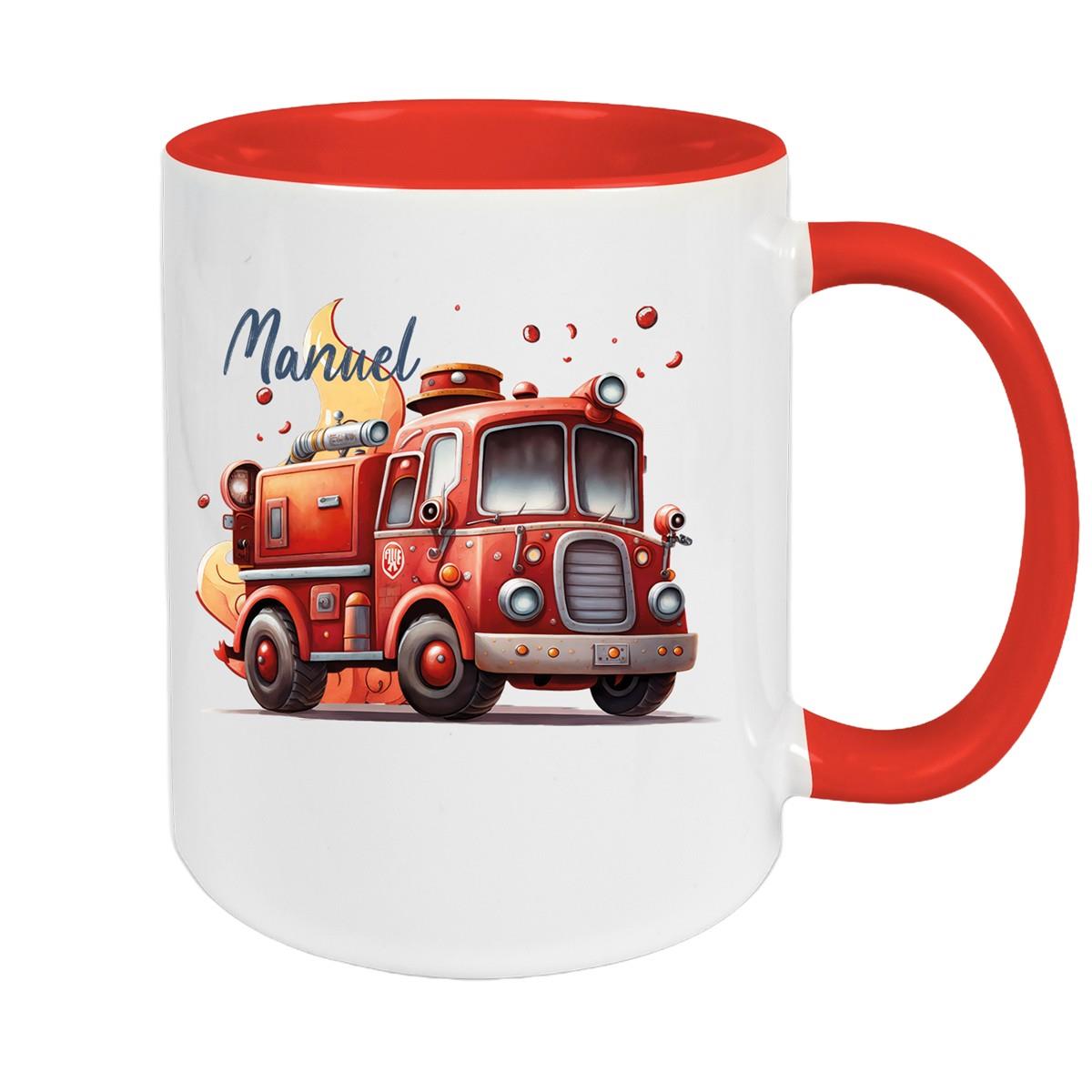 Tasse Wunschname Feuerwehr 1 Keramik Kinderbecher versch. Farben