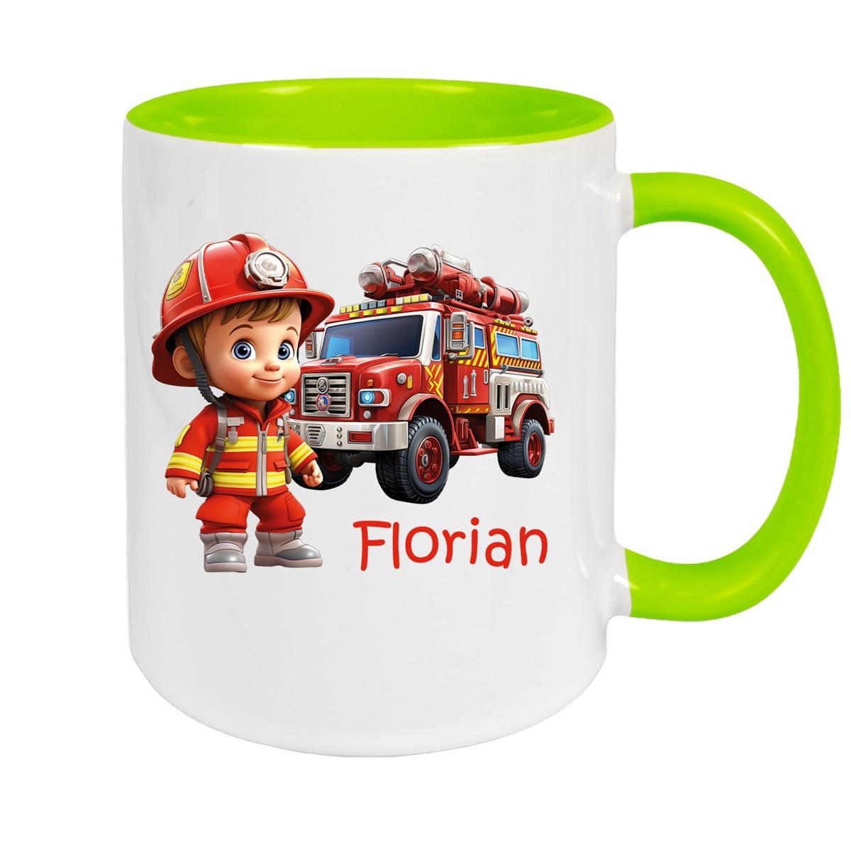 Tasse Wunschname Feuerwehr 2 Keramik Kinderbecher versch. Farben