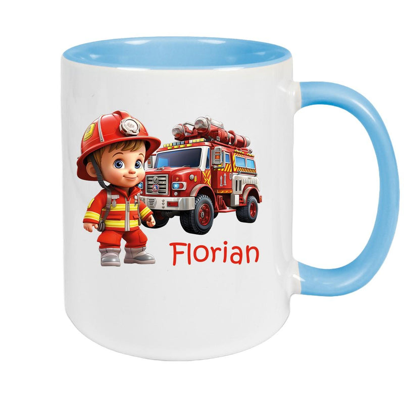 Tasse Wunschname Feuerwehr 2 Keramik Kinderbecher versch. Farben
