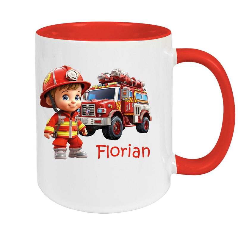 Tasse Wunschname Feuerwehr 2 Keramik Kinderbecher versch. Farben