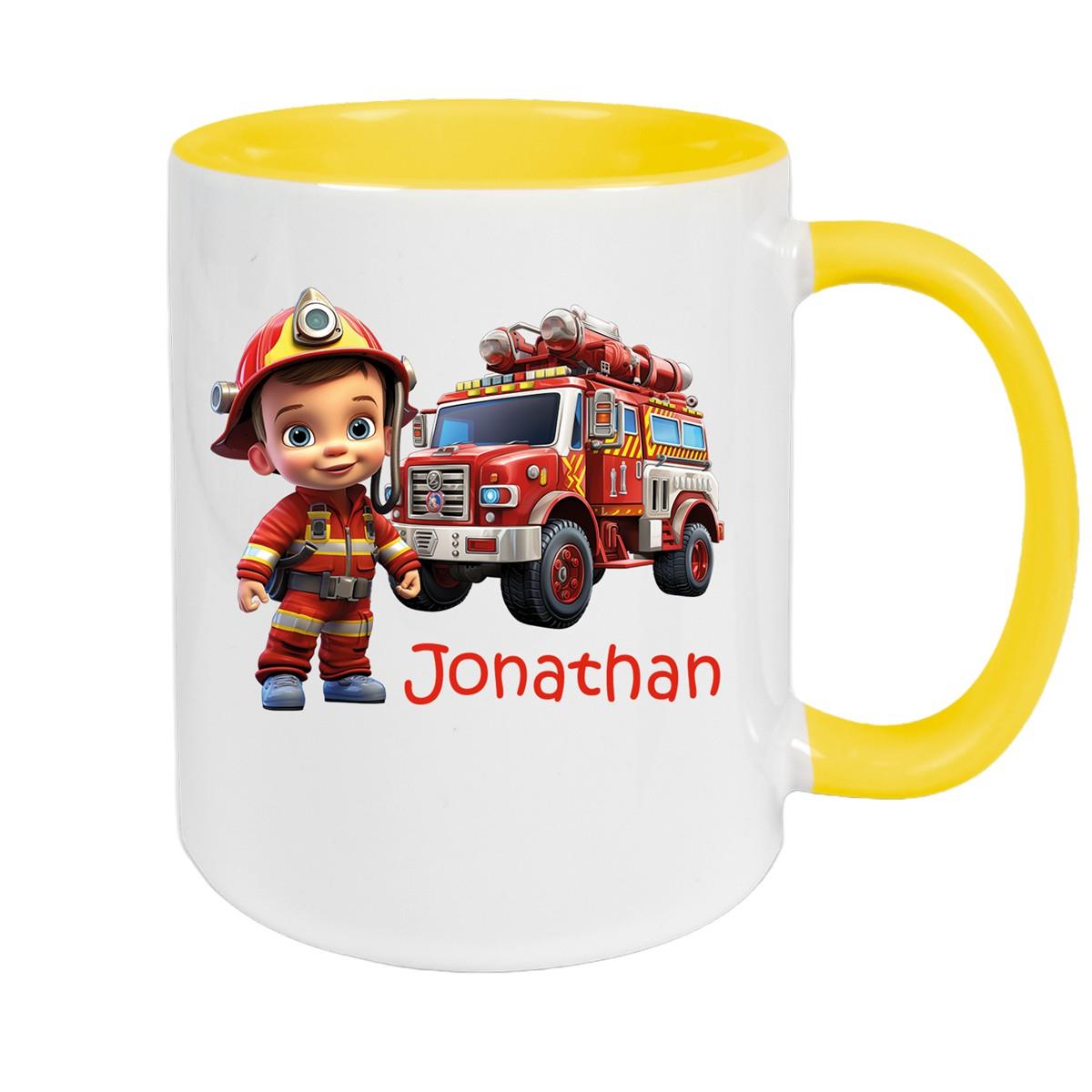 Tasse Wunschname Feuerwehr 3 Keramik Kinderbecher versch. Farben