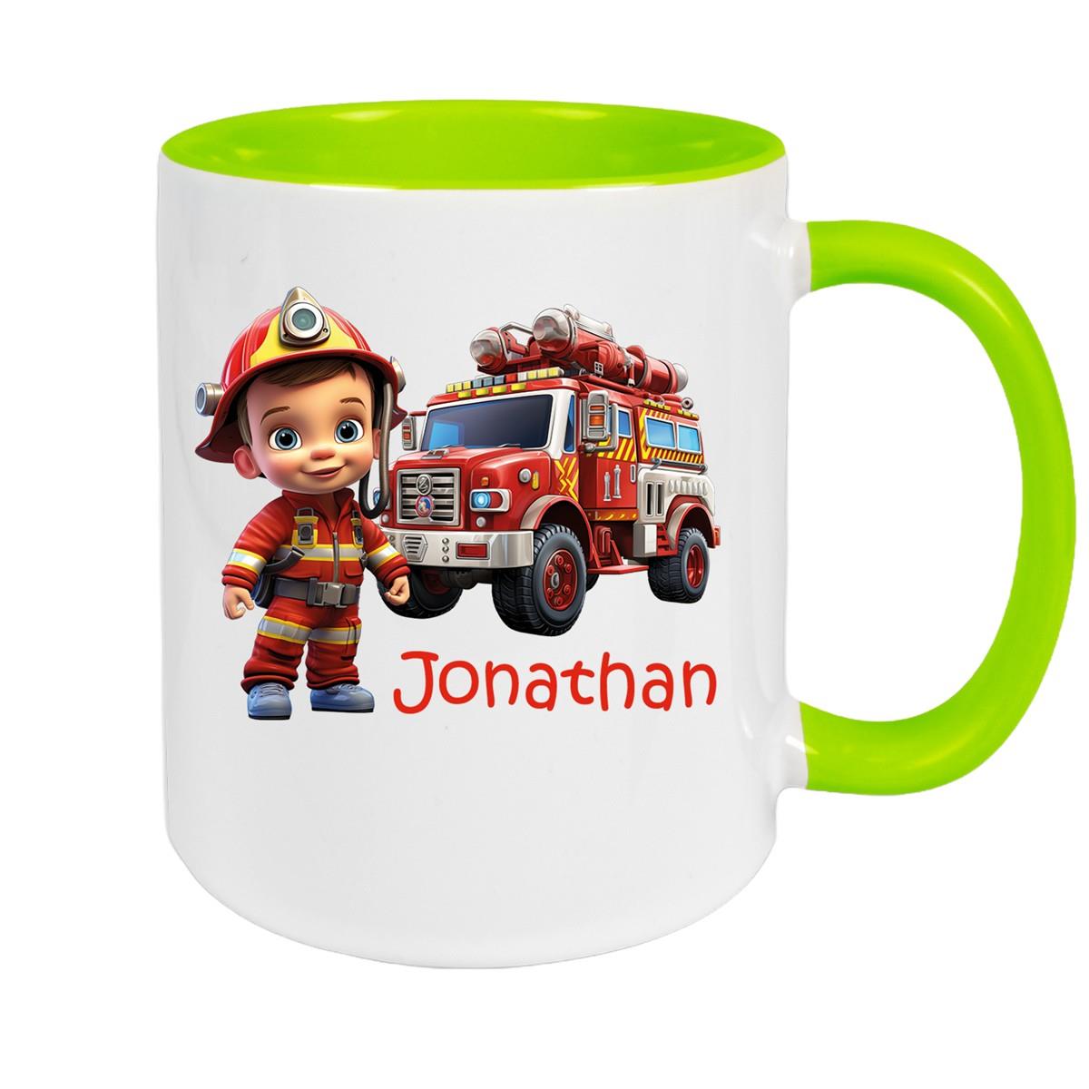Tasse Wunschname Feuerwehr 3 Keramik Kinderbecher versch. Farben