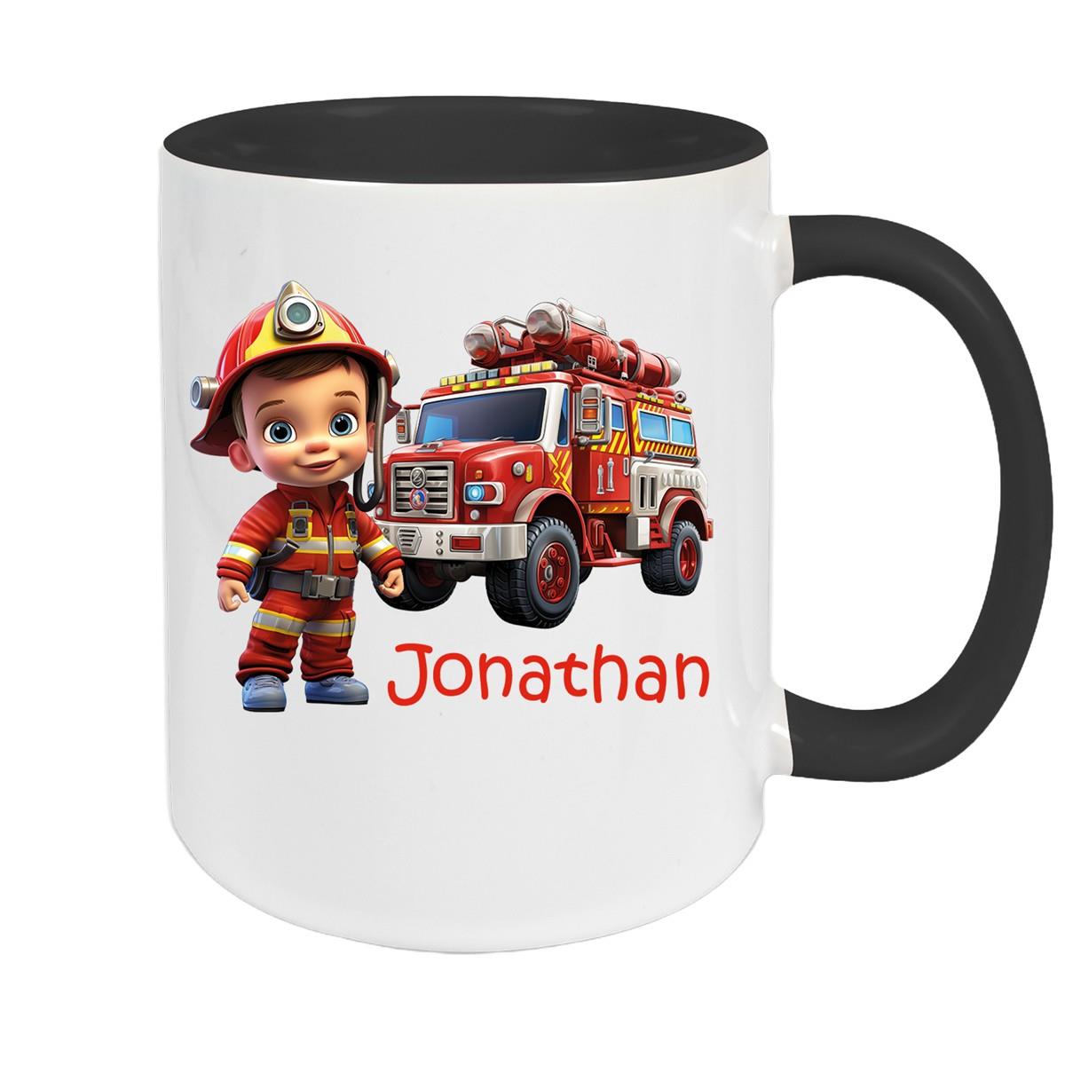 Tasse Wunschname Feuerwehr 3 Keramik Kinderbecher versch. Farben