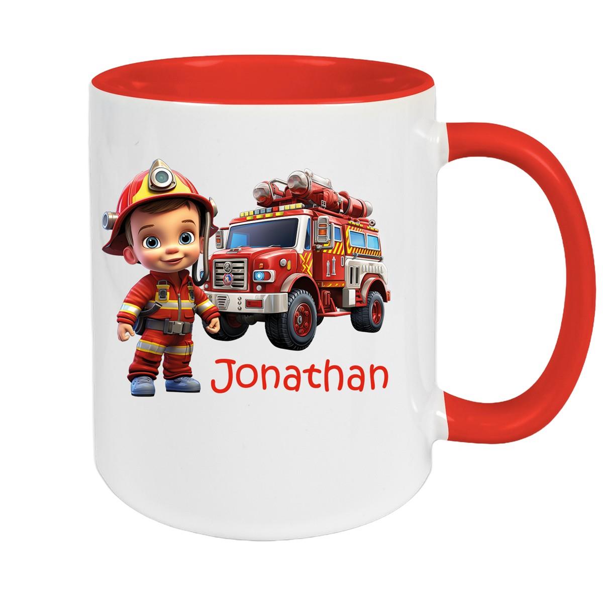 Tasse Wunschname Feuerwehr 3 Keramik Kinderbecher versch. Farben