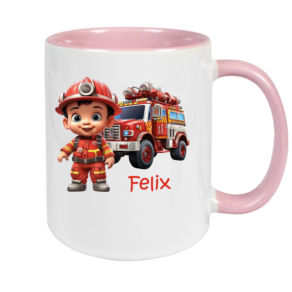 Tasse Wunschname Feuerwehr 4 Keramik Kinderbecher versch. Farben