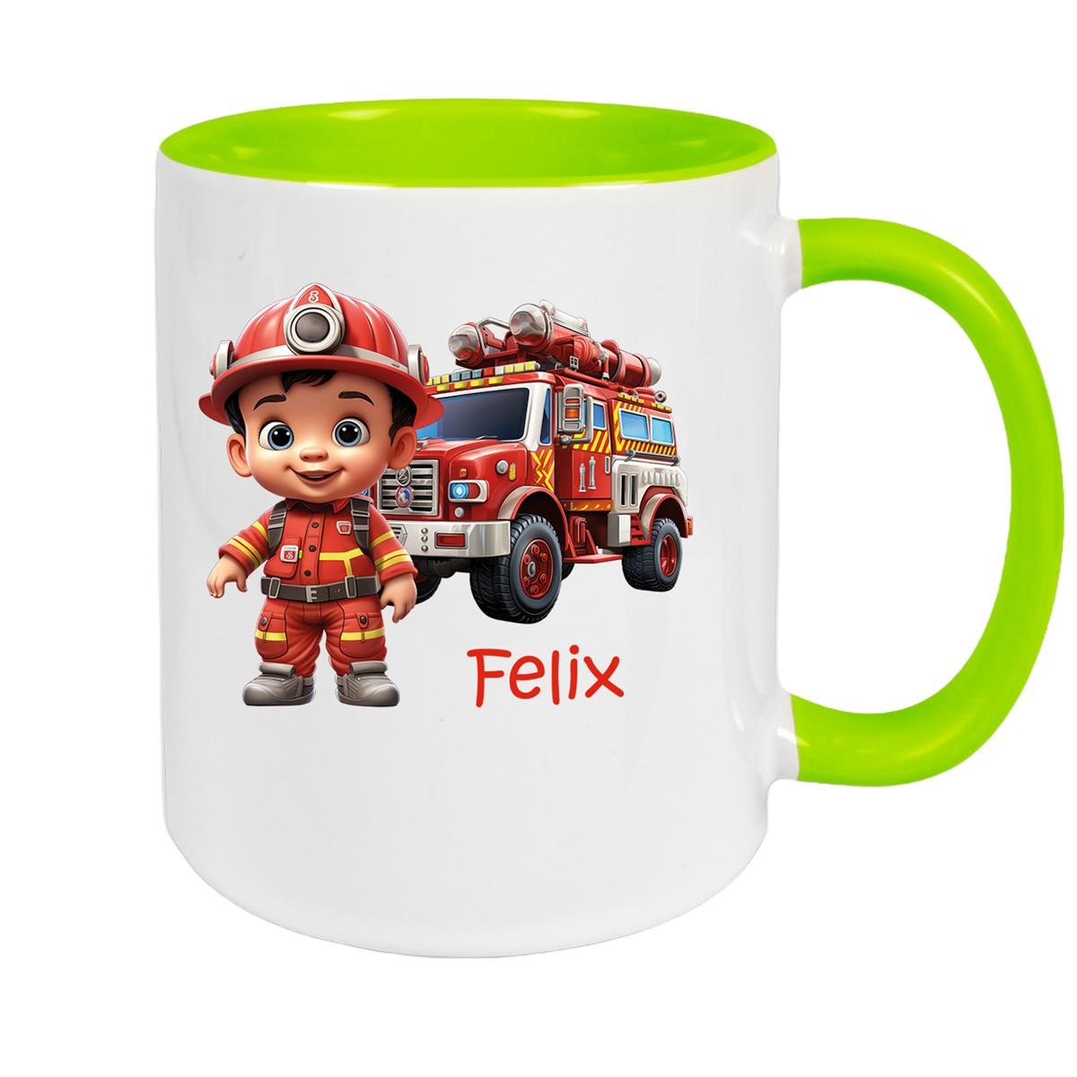 Tasse Wunschname Feuerwehr 4 Keramik Kinderbecher versch. Farben