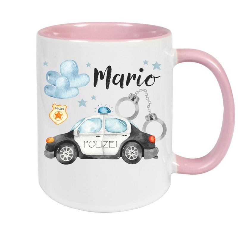 Tasse Polizei 1 Wunschname Keramik Kinderbecher personalisiert versch. Farben