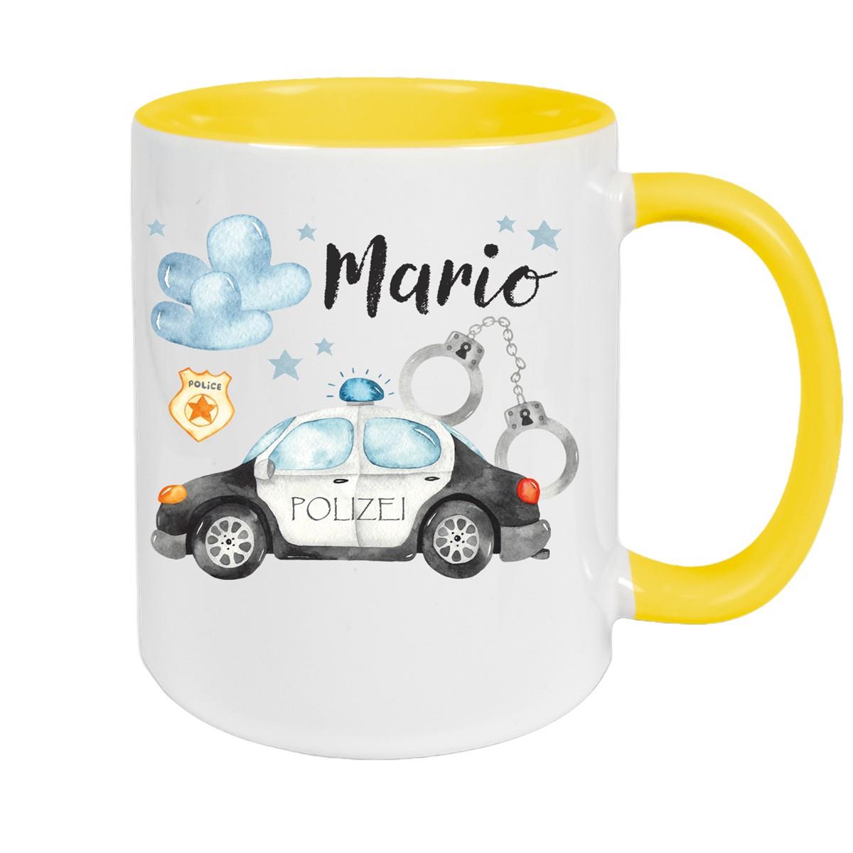 Tasse Polizei 1 Wunschname Keramik Kinderbecher personalisiert versch. Farben