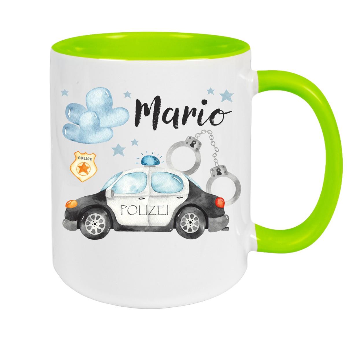 Tasse Polizei 1 Wunschname Keramik Kinderbecher personalisiert versch. Farben