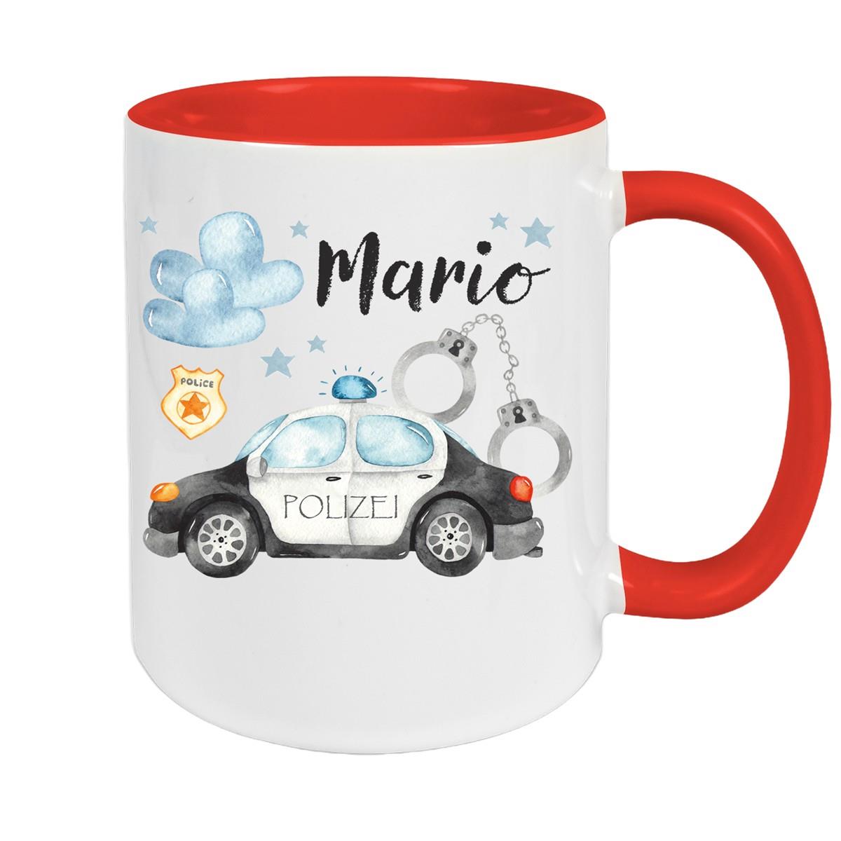 Tasse Polizei 1 Wunschname Keramik Kinderbecher personalisiert versch. Farben