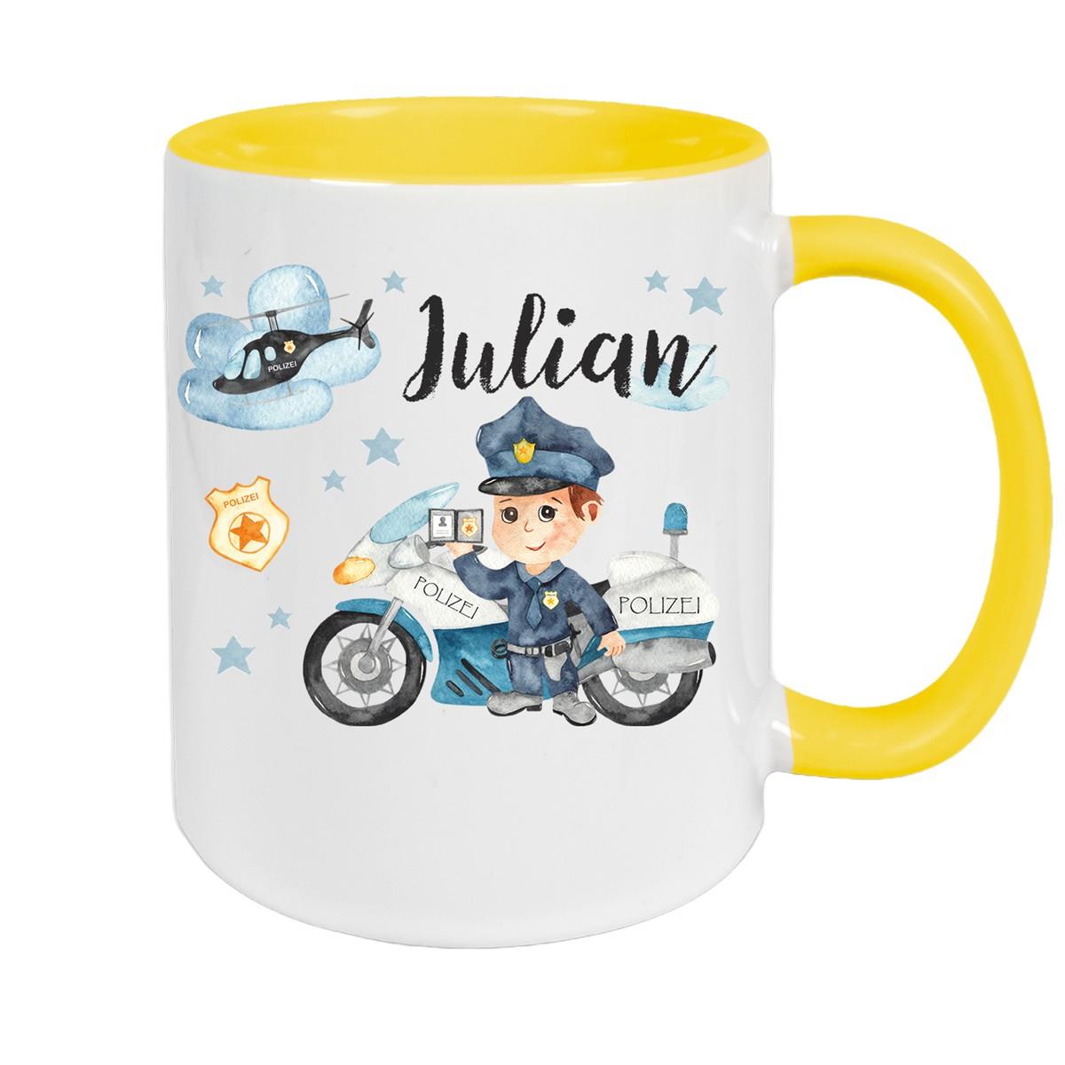 Tasse Polizei 2 Wunschname Keramik Kinderbecher personalisiert versch. Farben