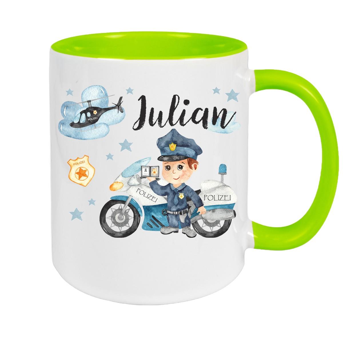 Tasse Polizei 2 Wunschname Keramik Kinderbecher personalisiert versch. Farben