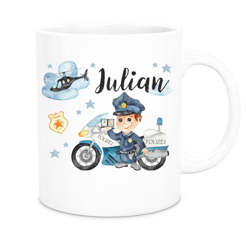 Tasse Polizei 2 Wunschname Keramik Kinderbecher personalisiert versch. Farben