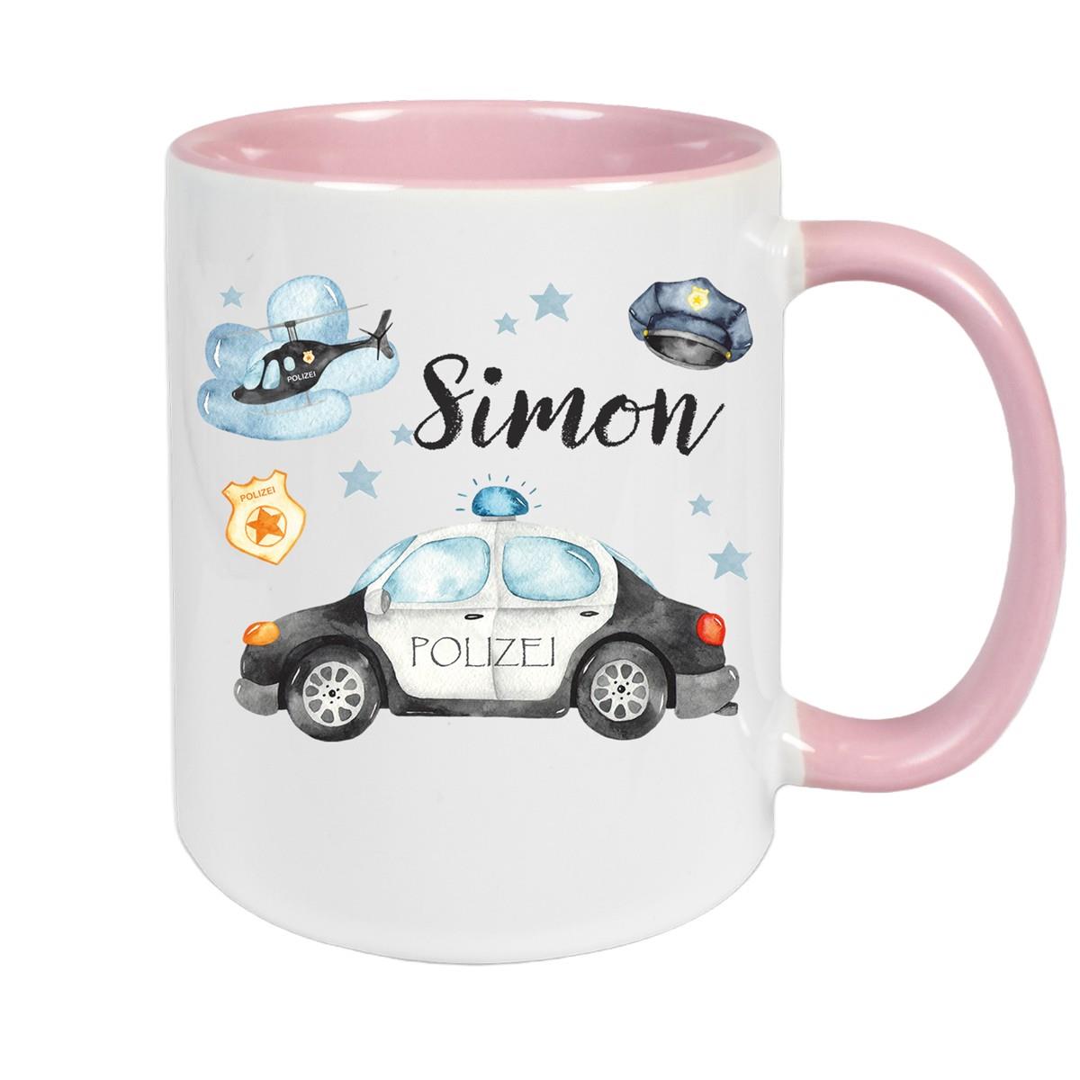 Tasse Polizei 3 Wunschname Keramik Kinderbecher personalisiert versch. Farben