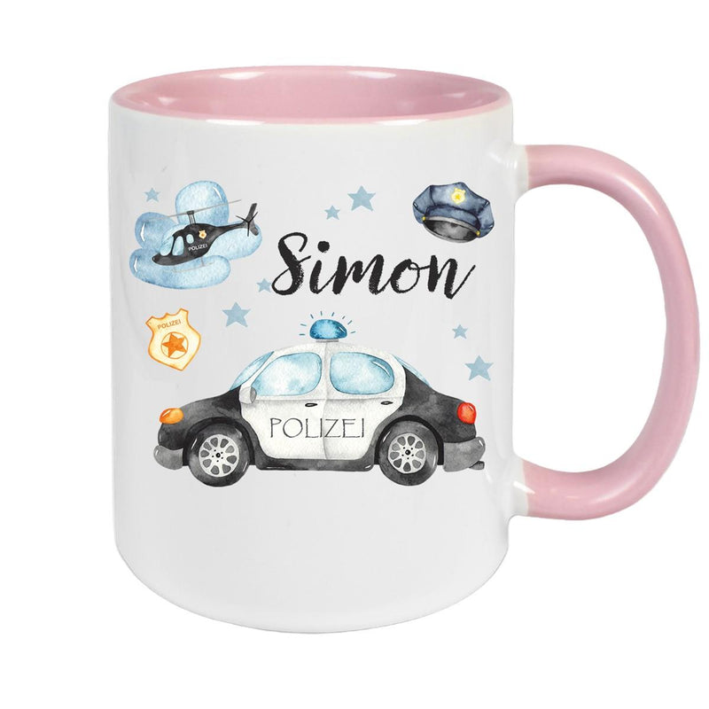 Tasse Polizei 3 Wunschname Keramik Kinderbecher personalisiert versch. Farben