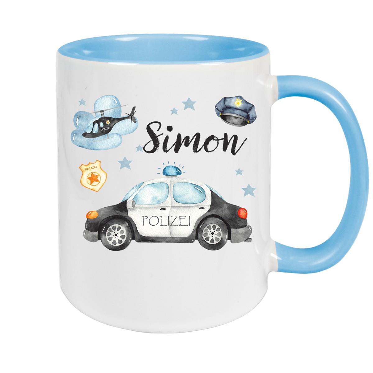 Tasse Polizei 3 Wunschname Keramik Kinderbecher personalisiert versch. Farben