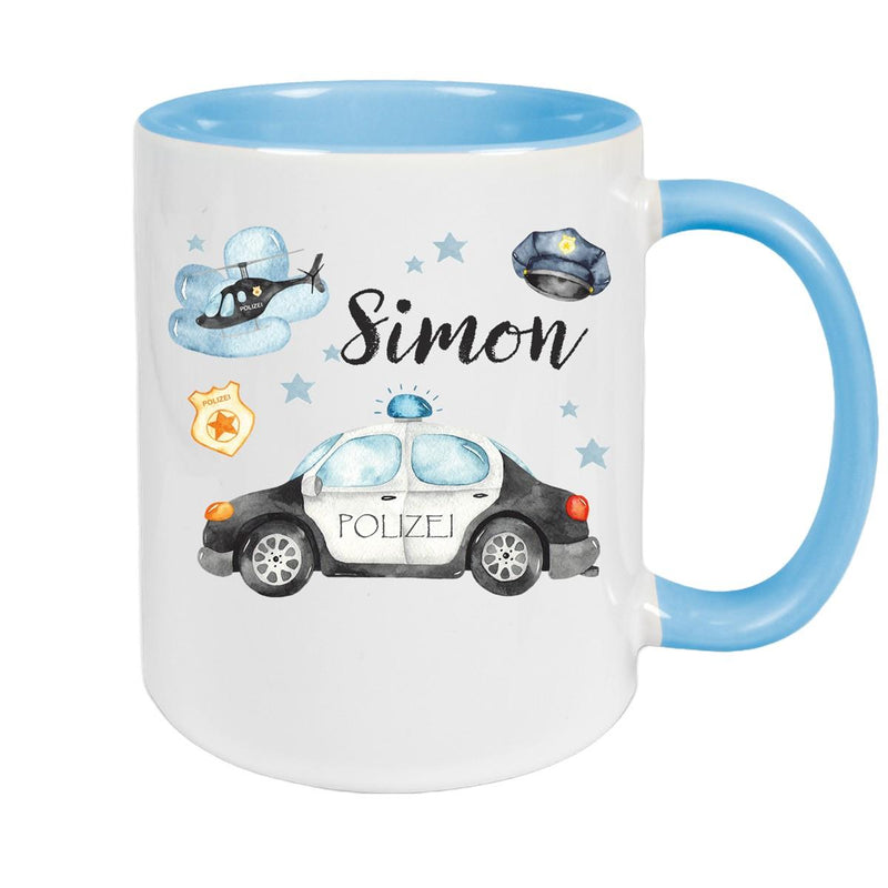 Tasse Polizei 3 Wunschname Keramik Kinderbecher personalisiert versch. Farben