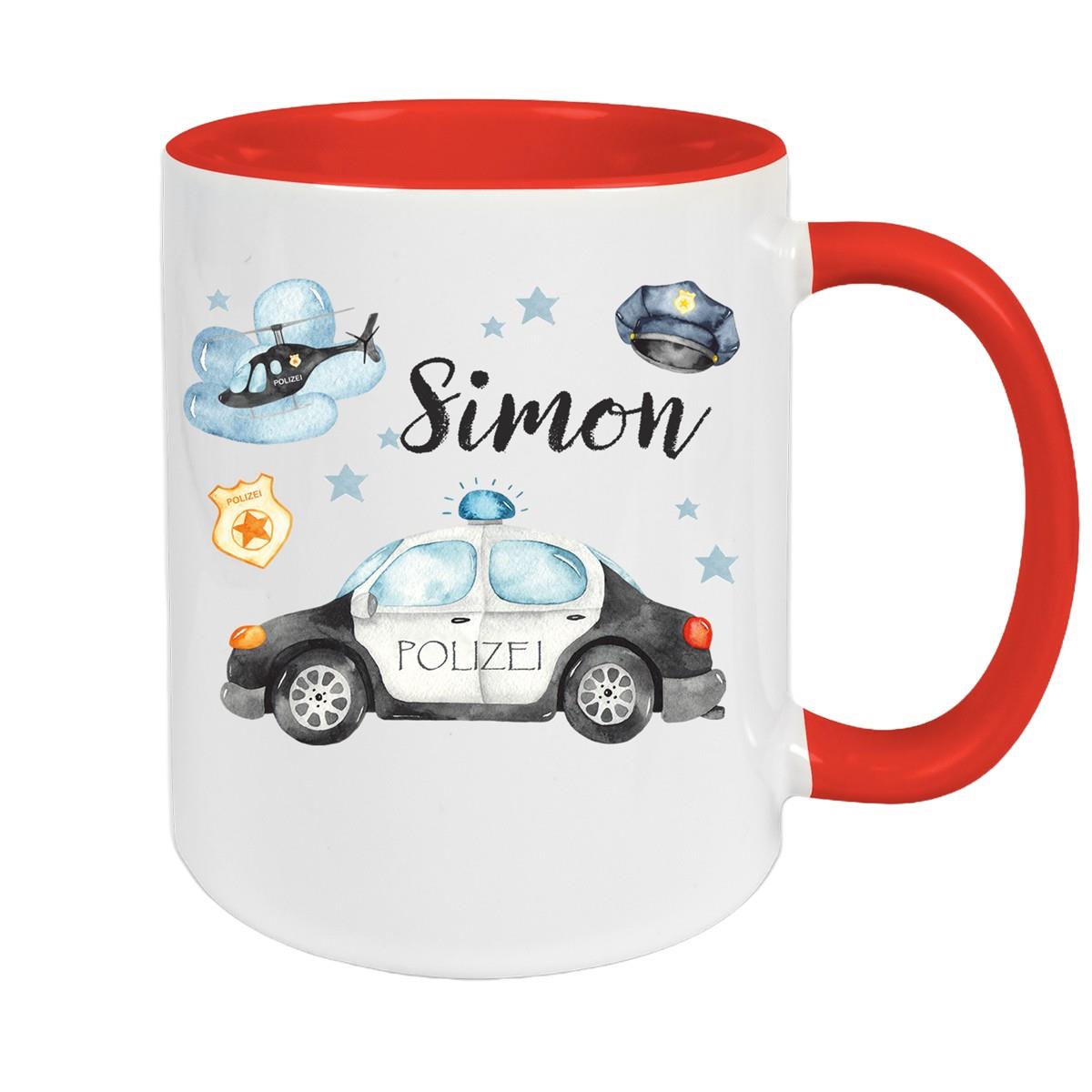 Tasse Polizei 3 Wunschname Keramik Kinderbecher personalisiert versch. Farben