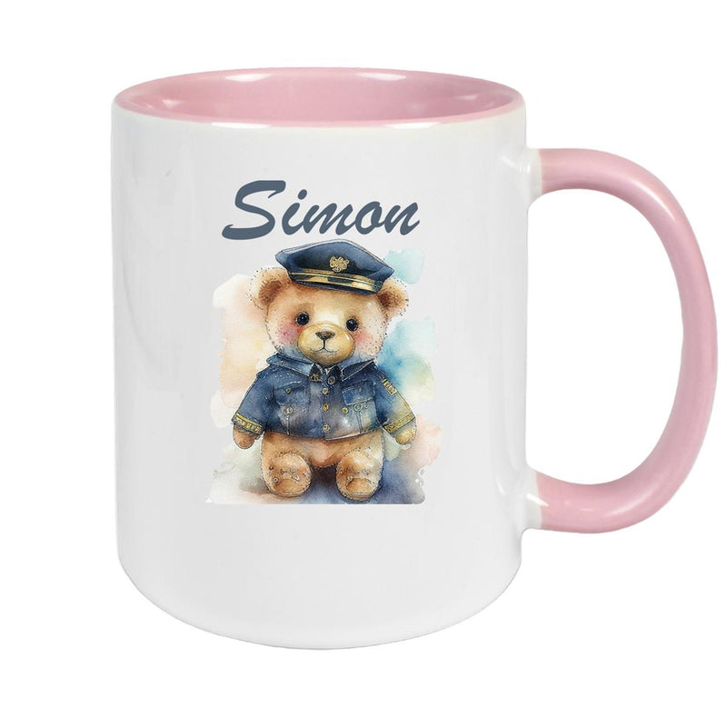 Tasse Polizei Teddy 1 Wunschname Keramik Kinderbecher personalisiert versch. Farben