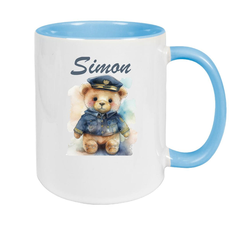 Tasse Polizei Teddy 1 Wunschname Keramik Kinderbecher personalisiert versch. Farben