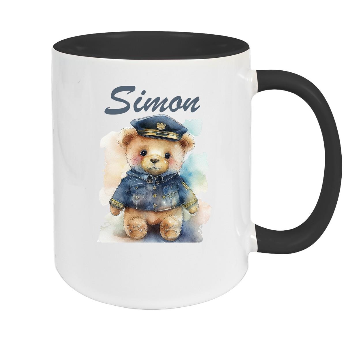 Tasse Polizei Teddy 1 Wunschname Keramik Kinderbecher personalisiert versch. Farben