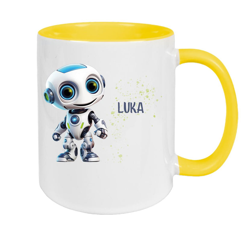 Tasse Wunschname Roboter 1 Keramik Kinderbecher versch. Farben