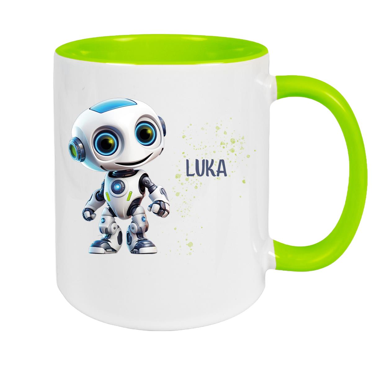 Tasse Wunschname Roboter 1 Keramik Kinderbecher versch. Farben