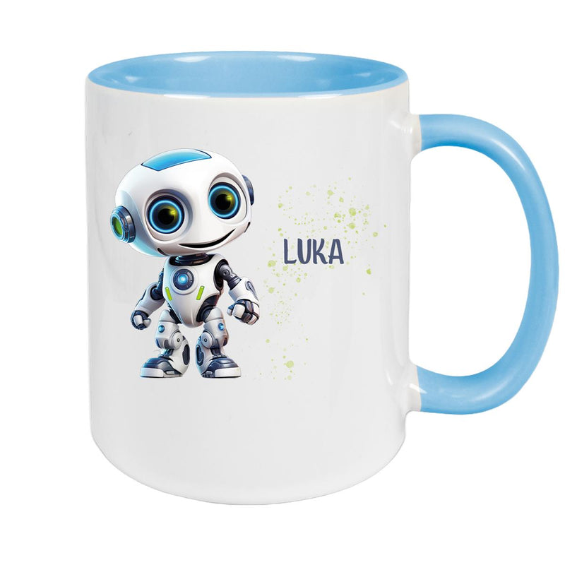 Tasse Wunschname Roboter 1 Keramik Kinderbecher versch. Farben