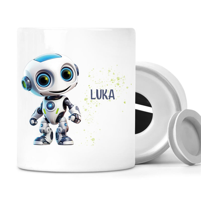 Spardose mit Wunschname Roboter 1 personalisiert