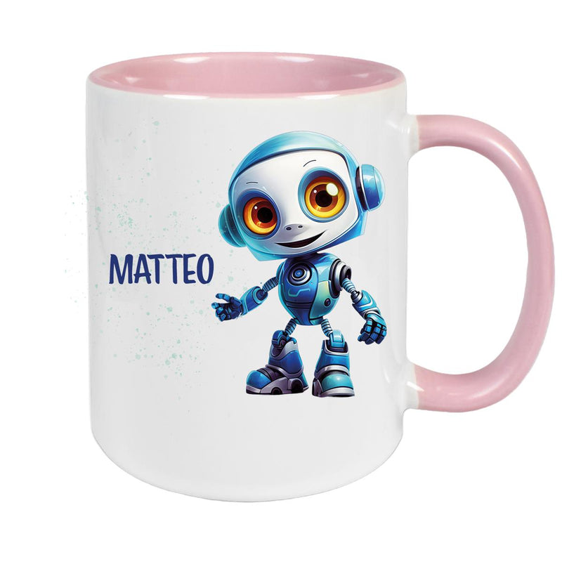 Tasse Wunschname Roboter 2 Keramik Kinderbecher versch. Farben