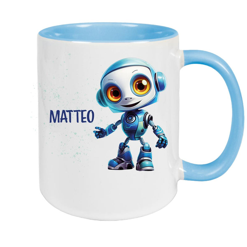 Tasse Wunschname Roboter 2 Keramik Kinderbecher versch. Farben