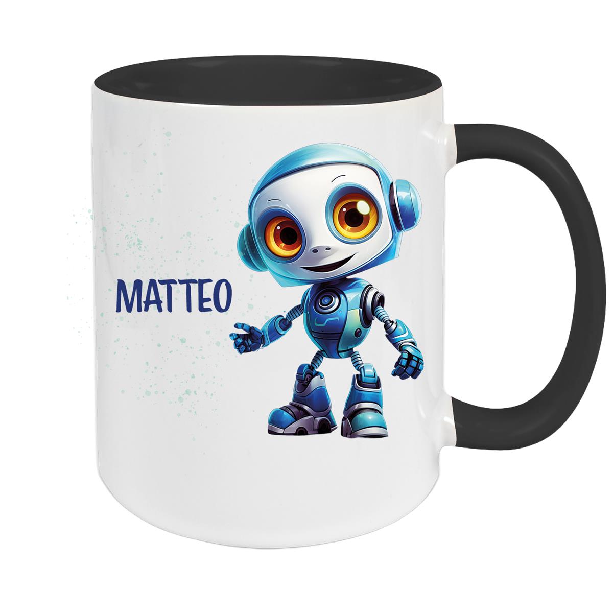 Tasse Wunschname Roboter 2 Keramik Kinderbecher versch. Farben