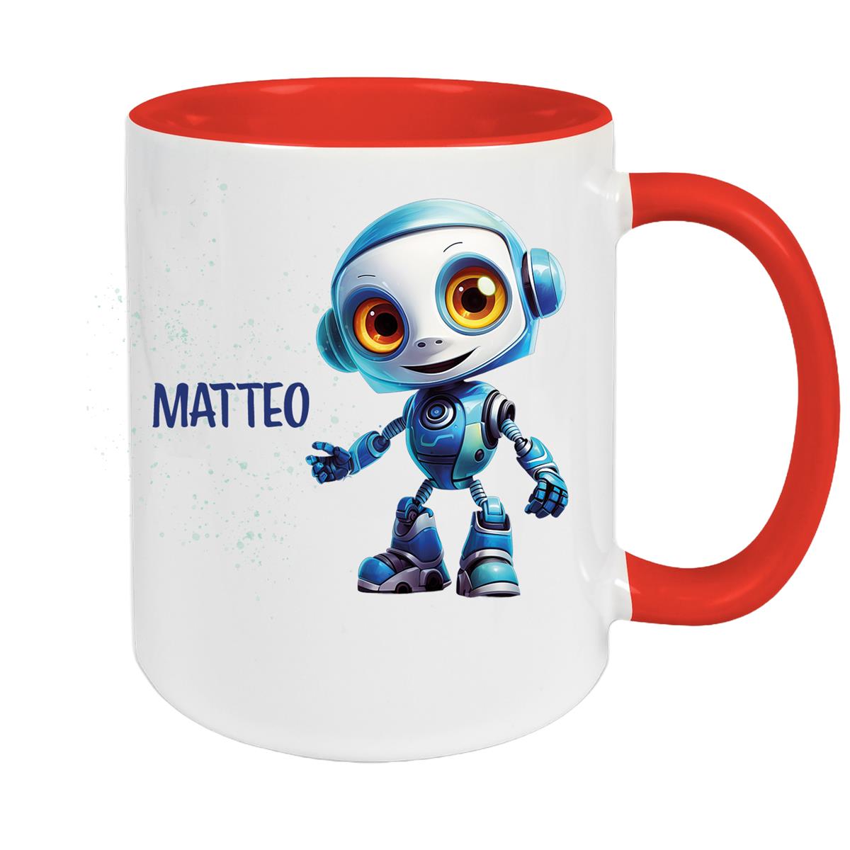 Tasse Wunschname Roboter 2 Keramik Kinderbecher versch. Farben