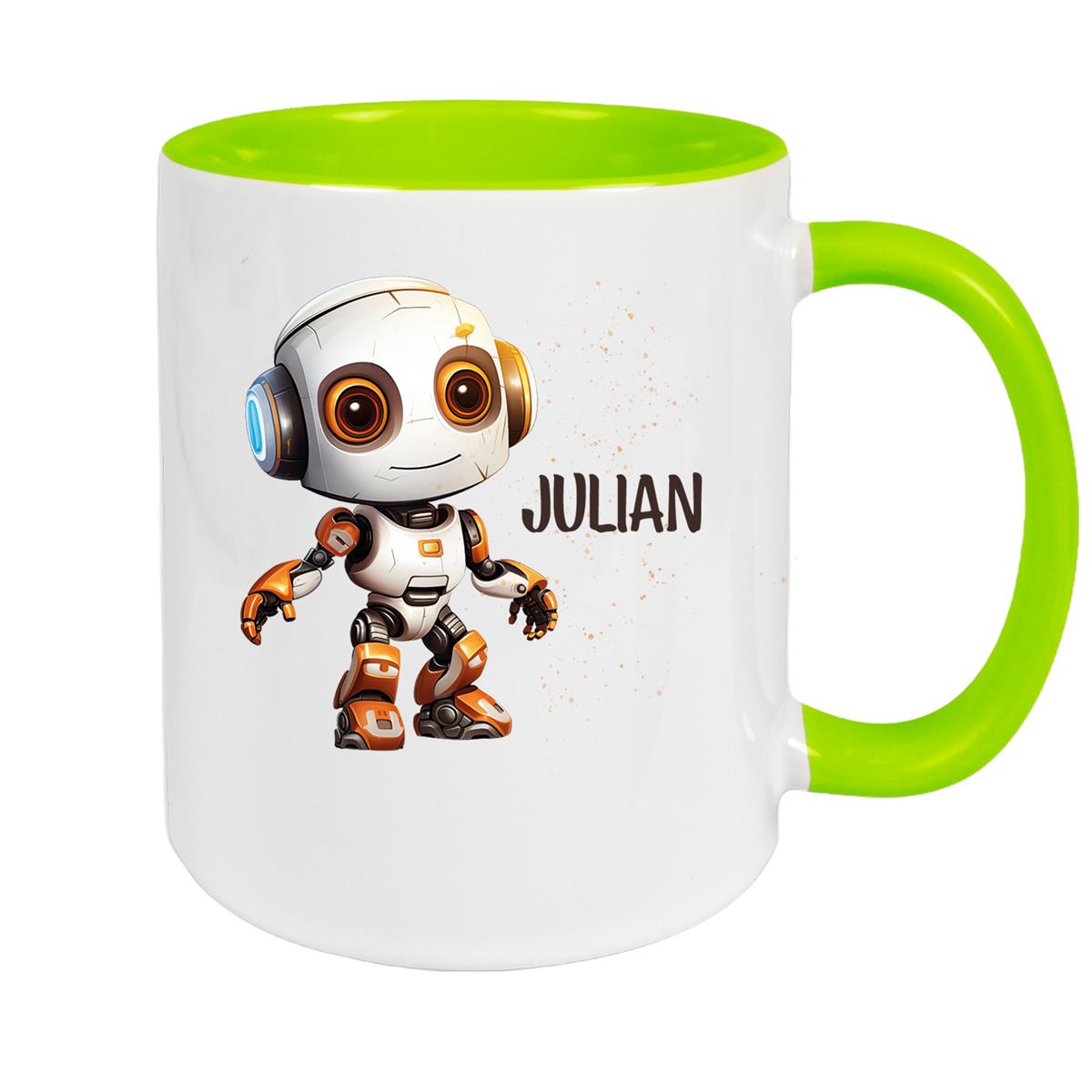 Tasse Wunschname Roboter 3 Keramik Kinderbecher versch. Farben