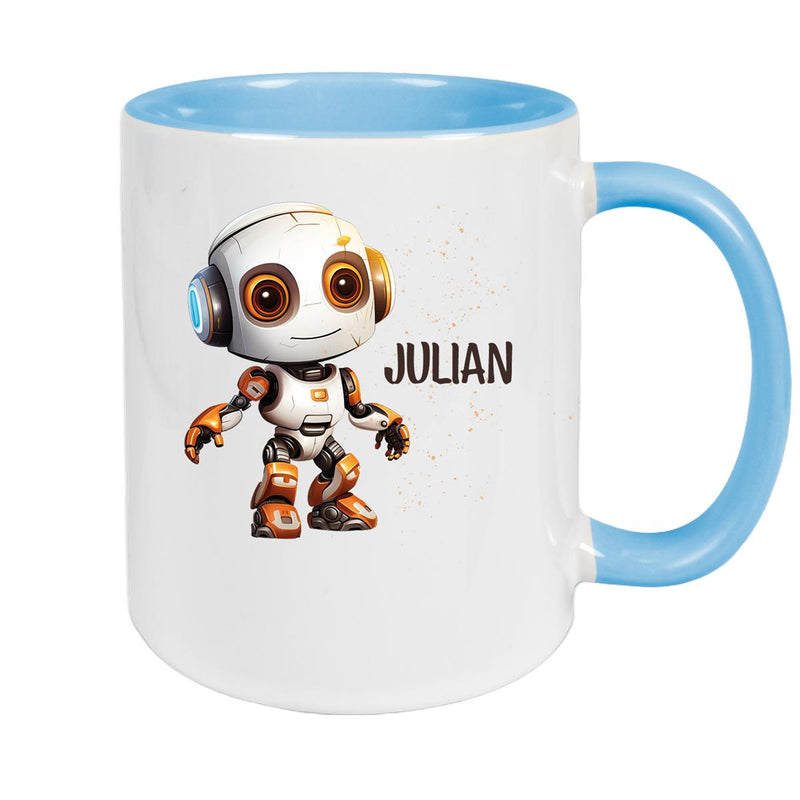 Tasse Wunschname Roboter 3 Keramik Kinderbecher versch. Farben