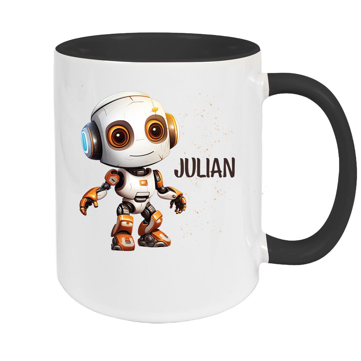 Tasse Wunschname Roboter 3 Keramik Kinderbecher versch. Farben