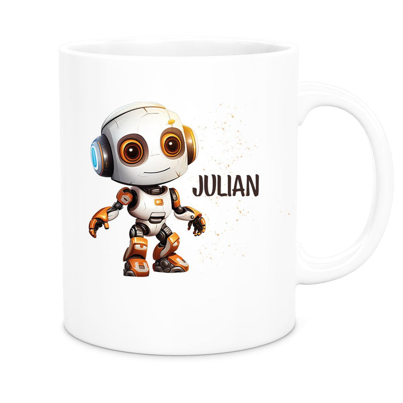 Tasse Wunschname Roboter 3 Keramik Kinderbecher versch. Farben