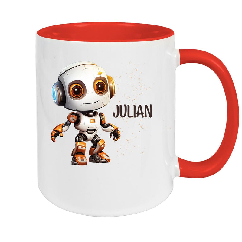 Tasse Wunschname Roboter 3 Keramik Kinderbecher versch. Farben