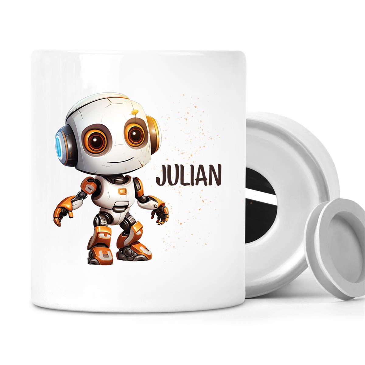 Spardose mit Wunschname Roboter 3 personalisiert