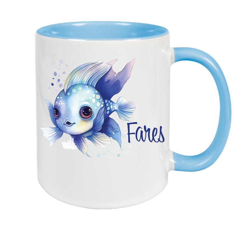 Tasse Wunschname Meerestiere-Fisch 2 Keramik Kinderbecher versch. Farben
