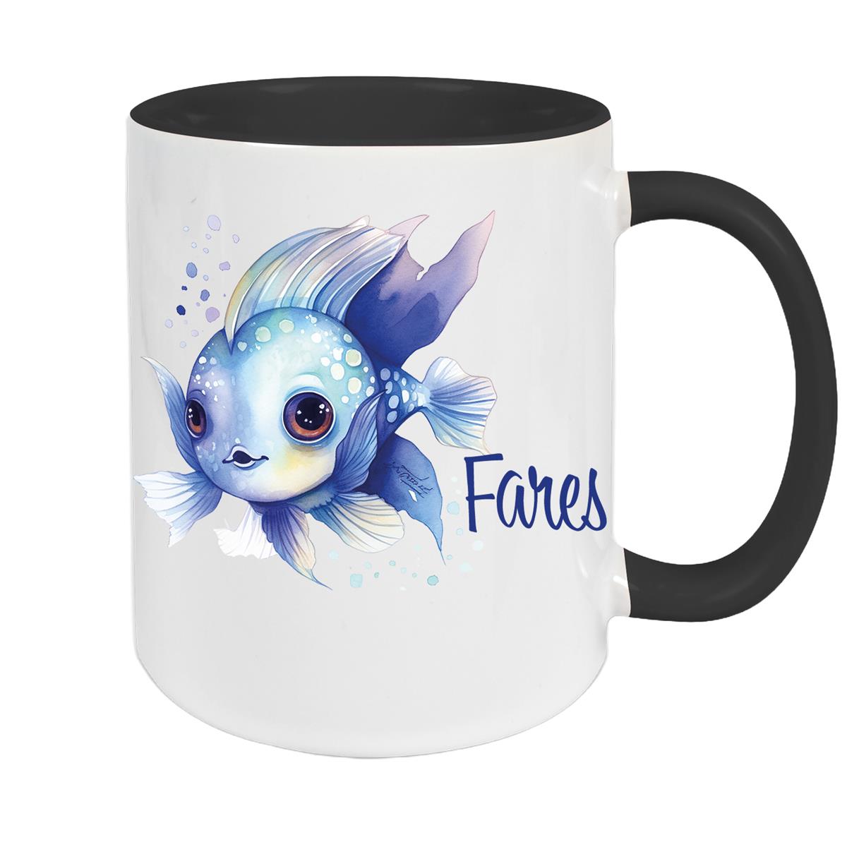 Tasse Wunschname Meerestiere-Fisch 2 Keramik Kinderbecher versch. Farben