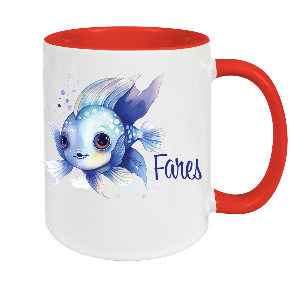 Tasse Wunschname Meerestiere-Fisch 2 Keramik Kinderbecher versch. Farben