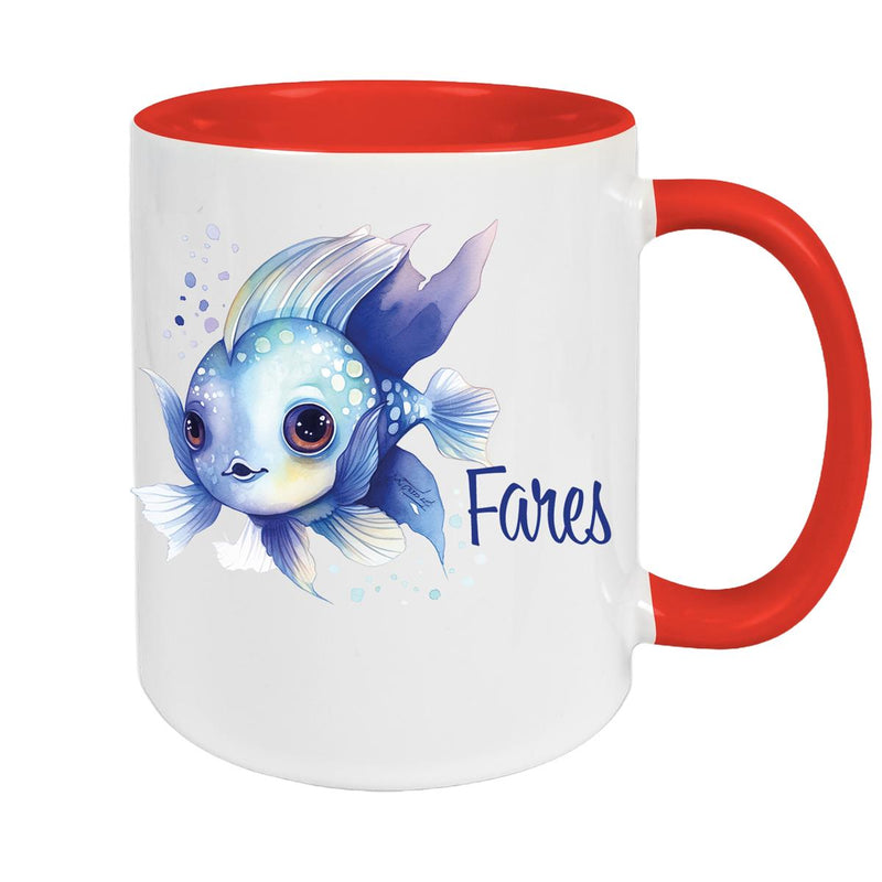Tasse Wunschname Meerestiere-Fisch 2 Keramik Kinderbecher versch. Farben