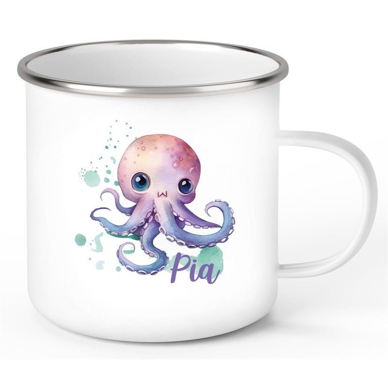 Mug with Custom Name, Sea Creatures - Octopus, 1 Enamel Kids' Mug
