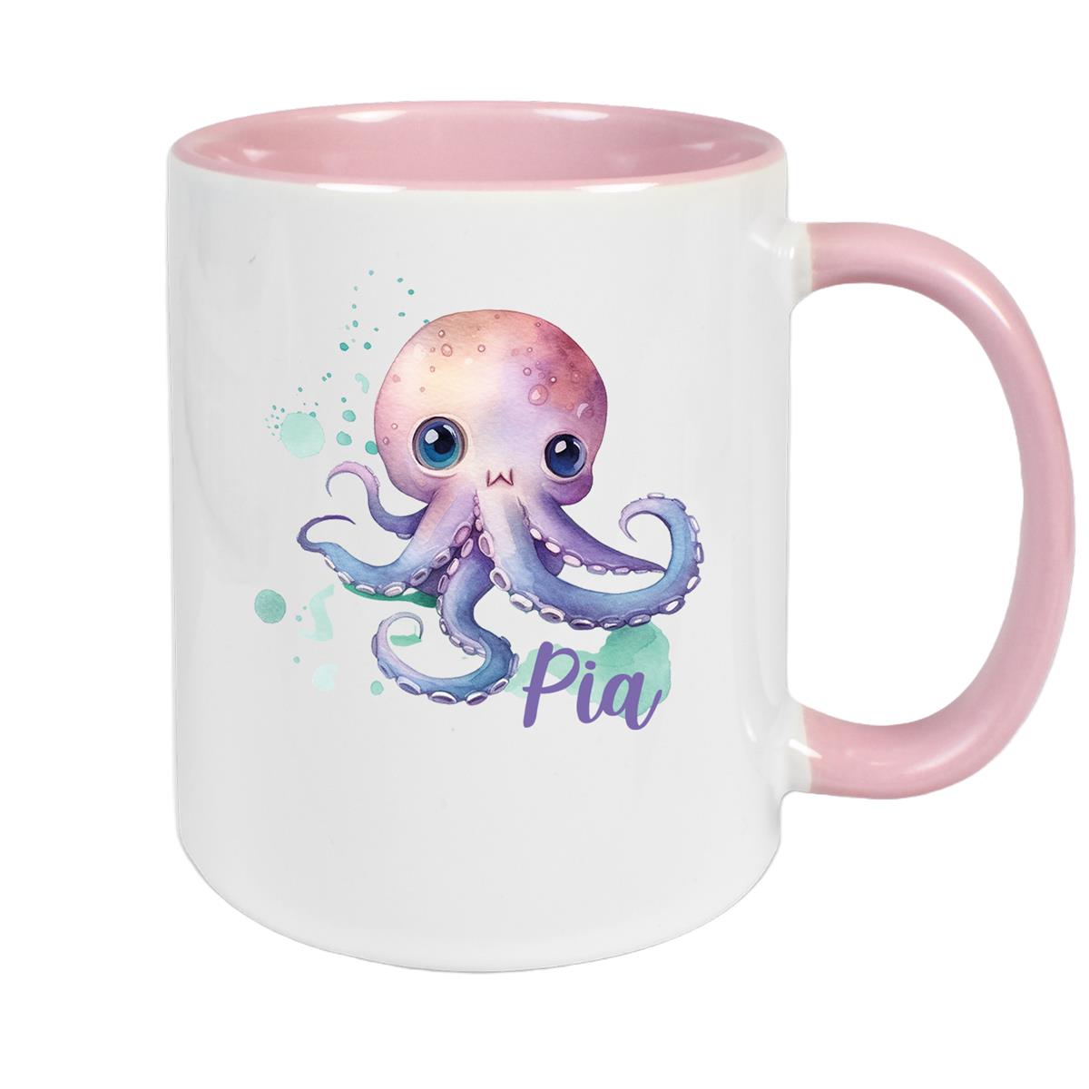 Tasse Wunschname Meerestiere-Oktopus 1 Keramik Kinderbecher versch. Farben