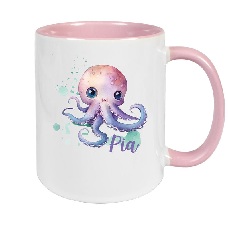 Mug with custom name, marine animals - octopus 1, ceramic children's mug, various colors
